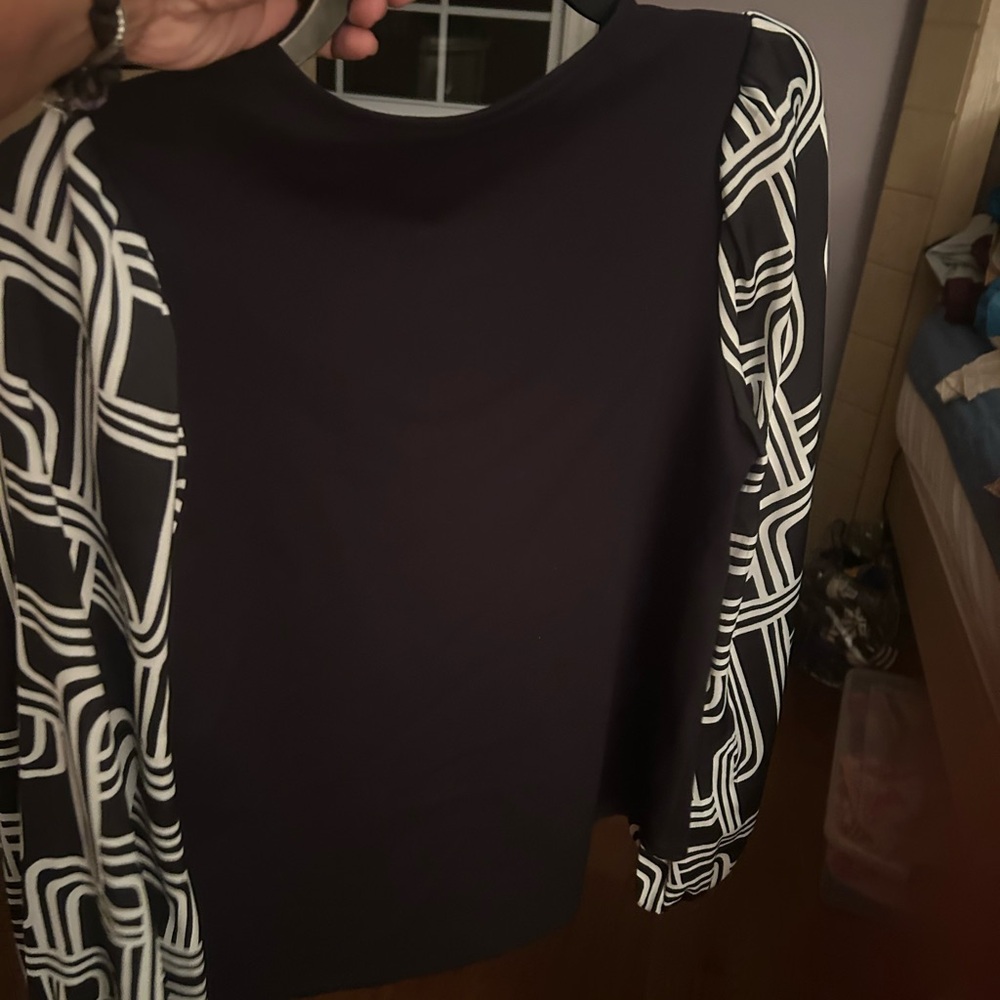 Nine West Black Blouse with Patterned Sleeves